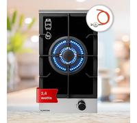 Klarstein Gas Cooker, 1 Burners Gas Hob, 3.4 kW Built In One Ring Electric Hob, Campervan Cooktops, Stainless Steel Glass Top Wok Burner, 1 Ring Kitchen Stoves Cooker Burners Units