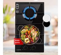Klarstein Gas Cooker, 2 Burners Gas Hob, 4000W Built In Two Ring Electric Hob, Campervan Cooktops,Stainless Steel Glass Top Wok Burner, 2 Ring Kitchen Stoves LPG Cooker Units