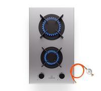 Klarstein 2 Burner Gas Hob, 4200W Electric Hob, Silver Stainless Steel Wok Burner, 2 Ring LPG Cooker