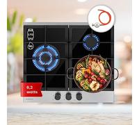 Klarstein Gas Cooker, 3 Burners Gas Hob, 6.2 kW Built In Three Ring Electric Hob, Campervan Cooktops Cookers, Stainless Steel Glass Top Wok Burner, 3 Ring Kitchen Stoves Burners Units