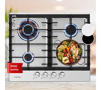 Klarstein Gas Cooker, 4-Burner Built-In Hob, 8100W Stainless Steel & Glass Top, LPG Wok Burner for Kitchen & Campervan