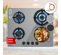 Klarstein Gas Cooker, 4 Burners 8000W Built-In Four Ring Electric Hob, Campervan Cooktop, Stainless Steel Glass Top Wok Burner, 4 Ring Kitchen Stoves LPG
