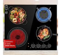 Klarstein Gas Cooker, 4 Burners Gas Hob, 6.4 kW Built In Four Ring Electric Hob, Campervan Cooktops Cookers, Stainless Steel Glass Top Wok Burner, 4 Ring Kitchen Stoves Cooker Burners Units