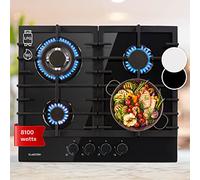 Klarstein Gas Cooker, 4 Burners Gas Hob, 8100W Built In Four Ring Electric Hob, Campervan Cooktops Cookers, Stainless Steel Glass Top Wok Burner, 4 Ring Kitchen Stoves LPG Cooker Burners Units