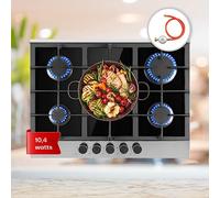 Klarstein Gas Cooker, 5 Burners Gas Hob, 10.4 kW Built In Five Ring Electric Hob, Campervan Cooktops Cookers, Stainless Steel Glass Top Wok Burner, 5 Ring Kitchen Stoves