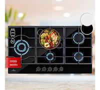 Klarstein Gas Cooker, 5 Burners Gas Hob, 11100W Built In Five Ring Electric Hob, Campervan Cooktops, Stainless Steel Glass Top Wok Burner, 5 Ring Kitchen Stoves LPG Cooker Burners Unit