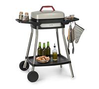 Klarstein Gatsby Electric Grill, Standing and Table Grill, 2000 W, EasyGrill Concept, Surface 40 x 36 cm, Die-Cast Aluminium, Non-Stick, Hood, Two Side Tables, Beige/Black