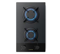 Klarstein Goldflame Nano Gas Hob, 2-Burner Brass & Tempered Glass, 4200W, 30cm, Nano Coating, Flame Protection, Auto Ignition, LPG/NG Convertible, Cast Iron Supports, Black Metal Knobs