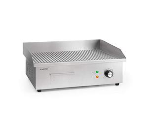 Klarstein Grillmeile 3000R Pro - cast Iron Electric Grill Plate, Grill Surface: 54,5 x 35 cm (Ribbed), infinitely Variable 50-300 °C, 3000 Watt, Stainless Steel