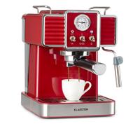 KLARSTEIN Gusto Classico Espresso Maker - Espresso Machine, Portafilter Machine, Power: 1350 Watts, 20 Bar Pressure, Water Tank Volume: 1.5 Litres, Removable Stainless Steel Drip Grid, Colour: Red