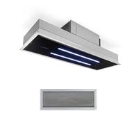 Klarstein High Line Ceiling Hood - Built-In, 77 cm, 410 m3 / h, Circulating/Exhaust Air, 3 Steps, LED, Remote Control, Activated Carbon Filter, Substructure Hood, Stainless Steel/Black Glass