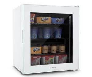Klarstein IceAge 88 Mini Freezer, 88L Capacity, Adjustable Temp 0 to -18°C, LED Lighting, 3 Shelves, Glass Door, Energy Class E, Compact Tabletop Design, Ideal for Small Spaces, White