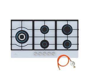 Klarstein Ignito Chef Edition Gas Hob - 5 Sabaf Burners, Tempered Glass, 3.6kW Output, SnapJetIgnition, Wok Compatible, 90cm Wide, Easy Clean, for Natural & LPG Gas