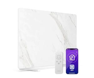 Klarstein Infrared Panel Heater 600W - Wall Mounted or Freestanding, Smart App & Remote Control, Marble Design, Thermostat, Timer, Child Lock, IP43, for Rooms up to 12 m², White