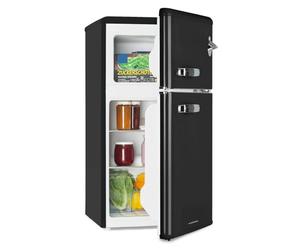 KLARSTEIN Irene - Refrigerator-Freezer Combination, Retro Refrigerator, 61 L, 25 L Freezer, 40 dB Quiet, 2 Cooling Levels, 2 Door Racks, for Small Families and Singles, Black