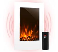 Klarstein Lausanne - Electric Fireplace, V2, 1000/2000 W, Electric Fan Heater, electric fire, Flame Effect, Dimmer Function, electric fire place, Space-Saving Wall Installation, Vertical - White
