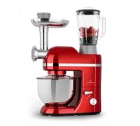 Klarstein Lucia Elegance - Stand Mixer, Food Processor and Blender, Meat Grinder, 1800 Watts in 6 Power Levels, Pulse Function, 5 l Stainless Steel Bowl / 1.5 l Glass Mixer Jug, Red