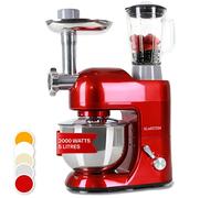 Klarstein Lucia - Stand Mixer, Food Processor and Blender, Meat Grinder, 1300 W, 5 liters, Planetary Mixing System, Mixing Cup, 6-Speed, Various Attachements, Stainless Steel Bowl, Red