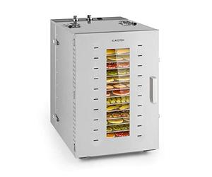 Klarstein Master Jerky Food Dehydrator - Dryer with Infinitely Adjustable Temperature 40-90 °C, 15h Timer, DigiSet Control, 16 Stainless Steel Trays, 1500 W, Silver