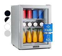 KLARSTEIN Mini Fridge for Bedrooms, Food, Drinks, Beer & Skincare Fridge Cooler, Glass Door Drinks 42L Table Top w/Adjustable Shelves, Quiet & Small For Home, Office, & Camping