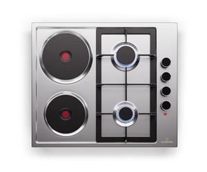 Klarstein MultiChef 4 - 4-Burner Stainless Steel Cooktop, 6300W, 2 Gas & 2 Electric Zones, Auto Ignition & Flame Failure Safety, LPG & Natural Gas Compatible, 58x8x50cm