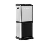 KLARSTEIN Ökosystem² - Waste Bin, Waste Separator, Pedal Bin, Recycling Bin, 30 Litres, 3 Containers, Push-Button and Foot-Pedal Opening, Tower Design, PE, Stainless Steel, Silver-Black