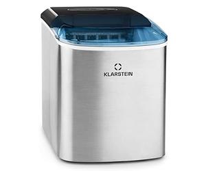 Klarstein On-The-Rocks - Ice Cube Machine, Ice Maker, 12kg/24h, 2 Cube Sizes, 6-12 min Prep Time, 2.1L Tank, Self-Cleaning Program, Shovel, Security Switch, Quiet, Stainless Steel, Black