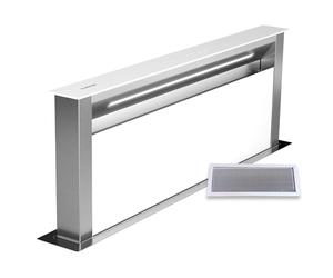 Klarstein Royal Flush Eco Downdraft Cooker Hood Energy Efficient, 714 m³/h Air Flow, Quiet 52 dB, Touch Control, LED Lighting, Stainless Steel & Glass, Retractable Design