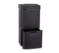 KLARSTEIN Royal Trash Sensor Bin, 72 L Capacity in 4 Compartments, Residual & Recycling Waste: 43 & 2 x 12.5 L, Bio Bin with Lid: 4 L, Automatic Opening and Closing, Black