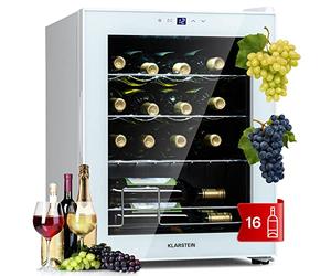 Klarstein Shiraz Free-standing Wine Cooler Drinks Fridge, Single Zone Wine Fridges, Wine Prosecco & Beer Bottles, Touch Pad, Indoor/Outdoor Bar Fridge & Wine Cooler for Garden, 5-18°C, 16 Bottles