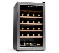 KLARSTEIN Shiraz Premium Wine Cooler Silver - 24 Bottles, 63 L, 1 Zone | Freestanding Wine Fridge with Glass Door, Quiet, 5-18 °C, LED, Stainless Steel Frame, Smart