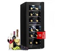 KLARSTEIN Shiraz Wine Cooler Black - 12 Bottles, 42 L, 2 Zones | Freestanding Wine Fridge with Glass Door, Quiet, 5-18 °C, LED, Stainless Steel Frame