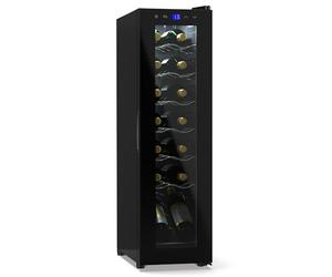 KLARSTEIN Shiraz Wine Cooler Black - 14 Bottles, 1 Zone | Freestanding Wine Fridge with Glass Door, Quiet, 5-18 °C, LED, Stainless Steel Frame, Slim