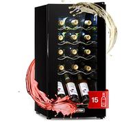 KLARSTEIN Shiraz Wine Cooler Black - 15 Bottles, 53 L, 1 Zone | Freestanding Wine Fridge with Glass Door, Quiet, 5-18 °C, LED, Stainless Steel Frame, Slim