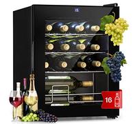 Klarstein Shiraz Wine Cooler Black - 16 Bottles, 42 L, 1 Zone | Freestanding Wine Fridge with Glass Door, Quiet, 5-18 °C, LED, Stainless Steel Frame