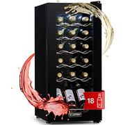 KLARSTEIN Shiraz Wine Cooler Black - 18 Bottles, 50 L, 1 Zone | Freestanding Wine Fridge with Glass Door, Quiet, 5-18 °C, LED, Stainless Steel Frame
