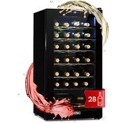KLARSTEIN Shiraz Wine Cooler Black - 28 Bottles, 74 L, 1 Zone | Freestanding Wine Fridge with Glass Door, Quiet, 5-18 °C, LED, Stainless Steel Frame