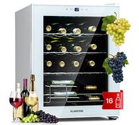 Klarstein Shiraz Wine Cooler White - 16 Bottles, 42 L, 1 Zone | Freestanding Wine Fridge with Glass Door, Quiet, 5-18 °C, LED, Stainless Steel Frame