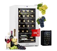 Klarstein Shiraz Wine Cooler White - 24 Bottles, 63 L, 1 Zone | Freestanding Wine Fridge with Glass Door, Quiet, 5-18 °C, LED, Stainless Steel Frame