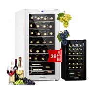 Klarstein Shiraz Wine Cooler White - 28 Bottles, 74 L, 1 Zone | Freestanding Wine Fridge with Glass Door, Quiet, 5-18 °C, LED, Stainless Steel Frame