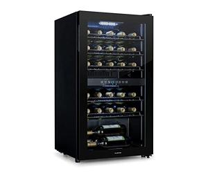 Klarstein Shiraz Wine Refrigerator 5-18°C, 42dB, Soft Touch Control Panel, Wine Cabinet with LED Lighting, Wine Fridge Freestanding, 80 Litres, for 29 Bottles of Wine, Black