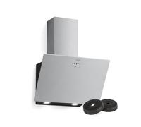 Klarstein Silver Lining 60 cm Angled Cooker Hood - 557 m³/h Extractor, Stainless Steel, LED Light, Push Button Control