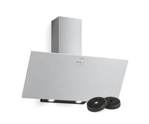 Klarstein Silver Lining 90 cm Angled Cooker Hood - 557 m³/h Extractor, Stainless Steel, LED Light, Push Button Control