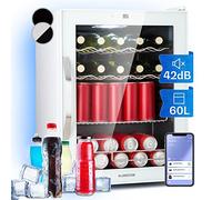 Klarstein Smart Beer Fridge, Glass Mini Fridge for Bedrooms, IoT/App Control, Quiet Small Fridge Wine Cooler, Indoor/Outdoor Home Bar Storage for Beverages, Soft Drinks, Removable Shelves, 3-18°C, 60L