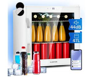 Klarstein Smart Beer Fridge, Glass Mini Fridge for Bedrooms, IoT/App Control, Quiet Small Fridge Wine Cooler, Indoor/Outdoor Home Bar Storage for Beverages, Soft Drinks, Removable Shelves, 5-18°C, 47L