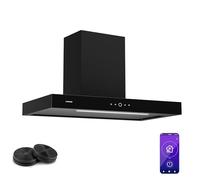 Klarstein SmartEdge Cooker Hood - 90cm Kitchen Extractor, WiFi & Touch Control, 530 m³/h Air Flow, A+ Energy Efficiency, Quiet 34 dB, LED Lighting, Black, Dual Ventilation