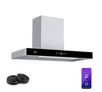 Klarstein SmartEdge Cooker Hood - 90cm Kitchen Extractor, WiFi & Touch Control, 550 m³/h Air Flow, A+ Energy Efficiency, Quiet 34 dB, LED Lighting, Stainless Steel, Exhaust & Recirculating