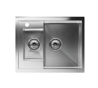 Klarstein Stainless Steel Kitchen Sink - 1.5 Bowls, Durable 304 Stainless Steel, Scratch & Heat Resistant, Easy to Clean, Includes Overflow & Installation Kit, 61x50 cm, Brushed Finish