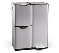 KLARSTEIN Tiyo 3-in-1 Kitchen Bin - 60L Waste Separation, Pedal & Soft-Close Lid, Stainless Steel, Removable Bins, Labeling Stickers, Waste Bin for Kitchen