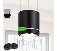 Klarstein Tron Ambience Island Cooker Hood - Kitchen Extractor Fan, Extractor Hood, 38 x 45 cm (ØxW) / 60 cm Suspension, Recirculation in 3 Stages, 540 m³/h, LED Lighting, Black